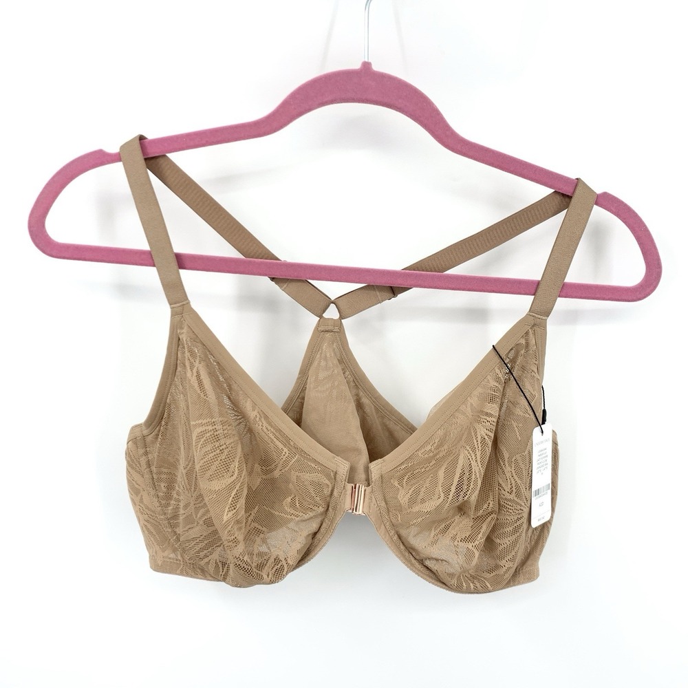 Understance Women Size 42D Bra Parker Lace Front Close Brown Latte Underwire‎